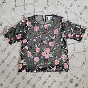 Streetwear Society Sheer Mesh Floral Top